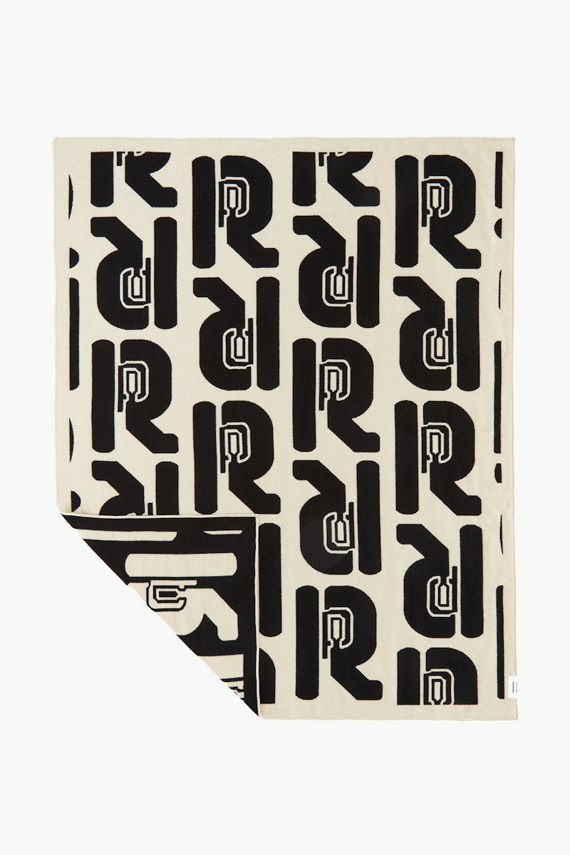 Rabanne H&M Wool-Blend Logo Throw Beige/Black