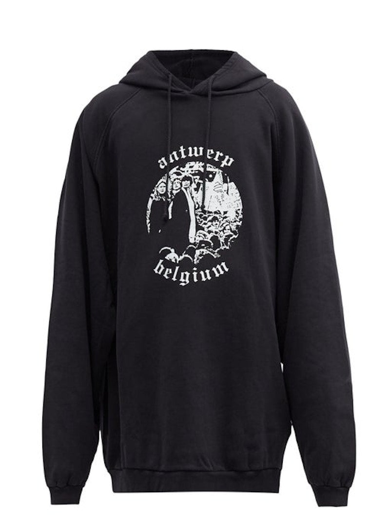 Raf Simons Archive Redux AW01 Antwerp-Print Cotton-Jersey Hooded Sweatshirt Black