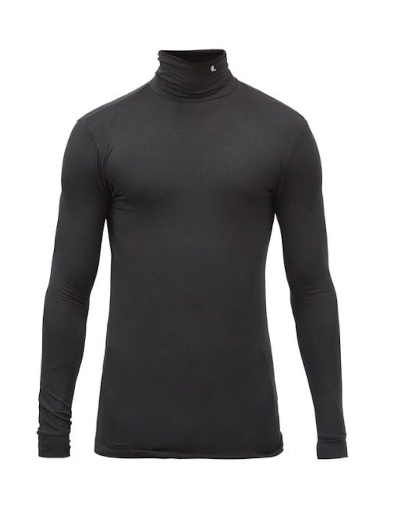 Raf Simons Archive Redux AW98 Roll Neck Logo Embroidered Modal Blend Top Black