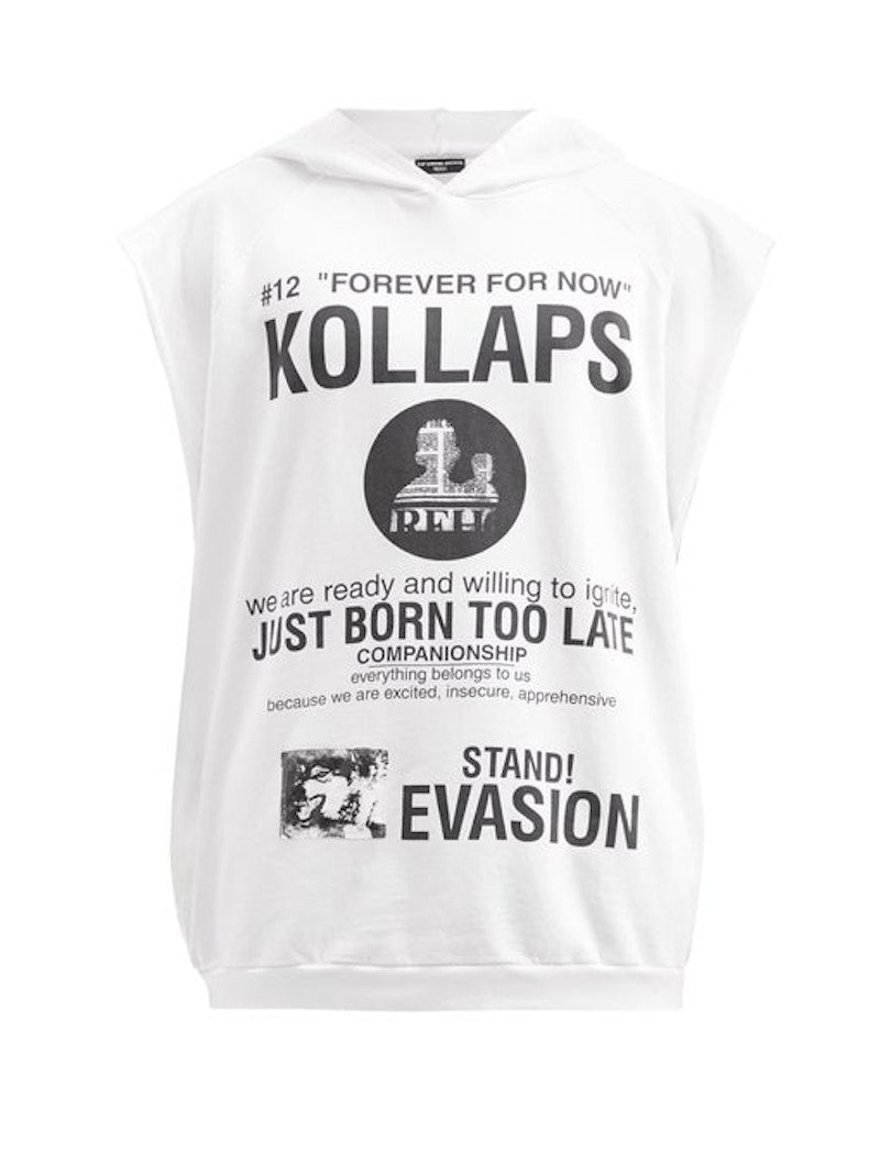 Raf Simons Archive Redux SS02 Sleeveless Slogan Print Cotton Sweatshirt White
