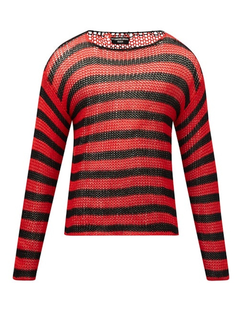 Raf Simons Archive Redux SS97 Striped Open Knit Cotton Sweater Red/Black