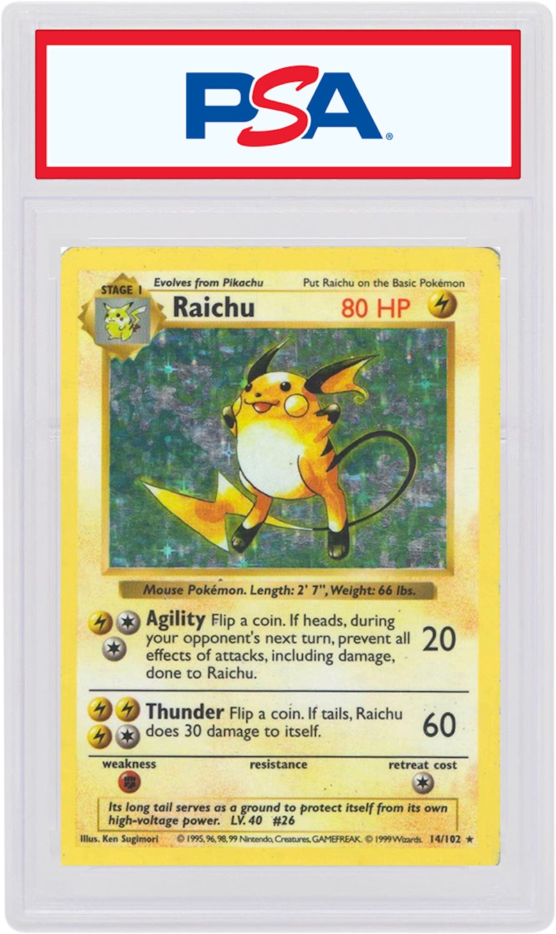 Raichu-Holo 1999 Pokemon TCG Base Set Shadowless #14/102 (PSA or BGS Graded)
