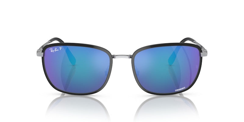 Ray-Ban Rectangle Sunglasses Black On Silver (0RB3705 91444L)