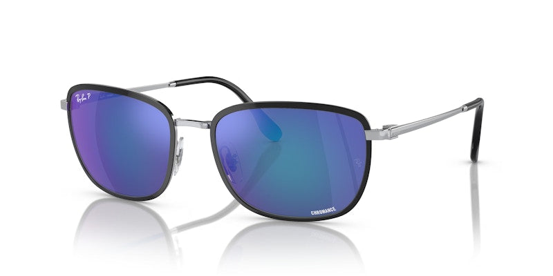Ray-Ban Rectangle Sunglasses Black On Silver (0RB3705 91444L)