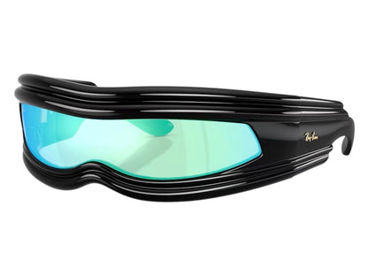 Ray-Ban x A$AP Ultra Wrap 001 Next Generation Collection Sunglasses Polished Black Light Grey Mirror Blue (RB4943 601/Y7 0-135)