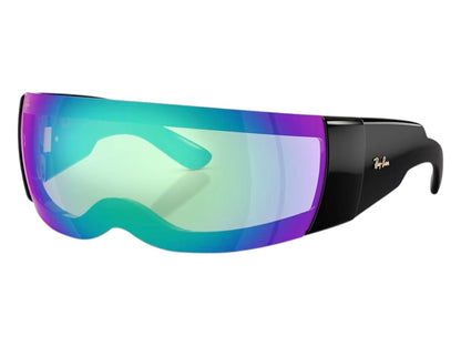 Ray-Ban x A$AP Ultra Wrap 002 Next Generation Collection Sunglasses Polished Black Light Grey Mirror Blue (RB4942 601/Y7 0-141)