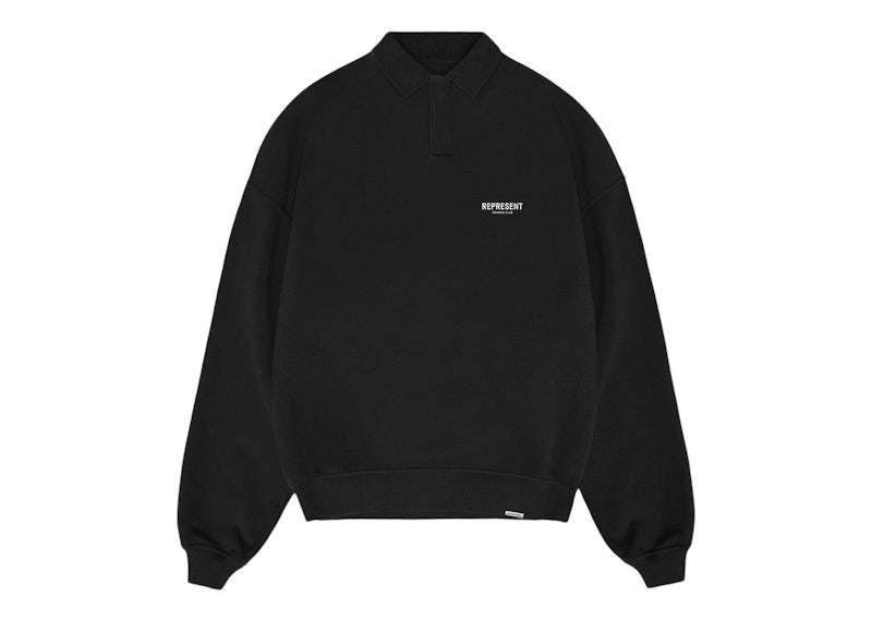 Represent Owners Club Long Sleeve Polo Sweater Black