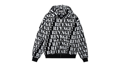 Revenge Allover Logo Zip Sweatshirt Black/White