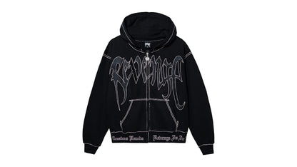 Revenge Contrast Skull Embroidered Zip Sweatshirt Black/Pink