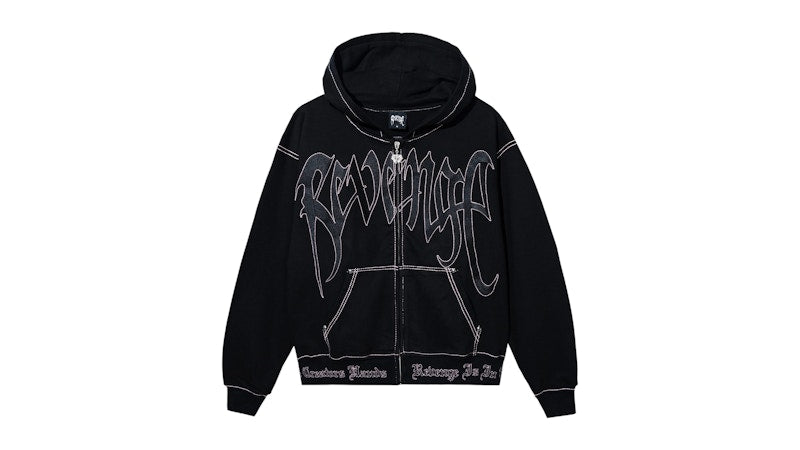 Revenge Contrast Skull Embroidered Zip Sweatshirt Black/Pink