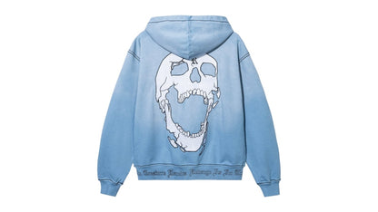 Revenge Contrast Skull Embroidered Zip Sweatshirt Washed Baby Blue/White