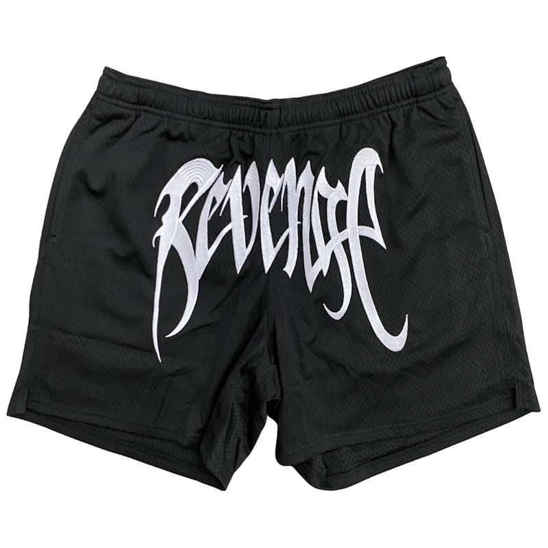 Revenge Embroidered Mesh Shorts Black