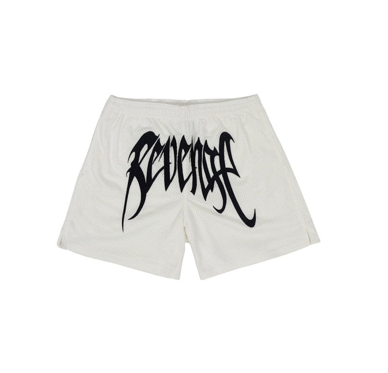 Revenge Embroidered Mesh Shorts White