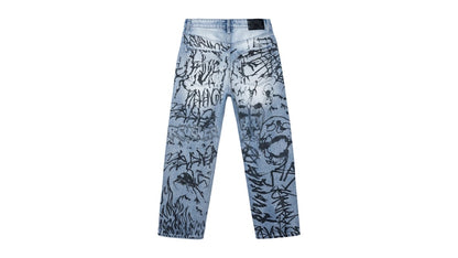 Revenge Graffiti Denim Pant Bleached Indigo/Black