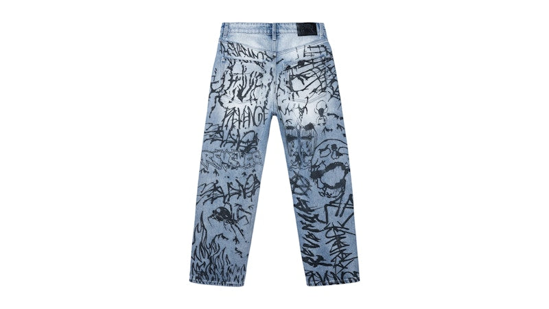 Revenge Graffiti Denim Pant Bleached Indigo/Black