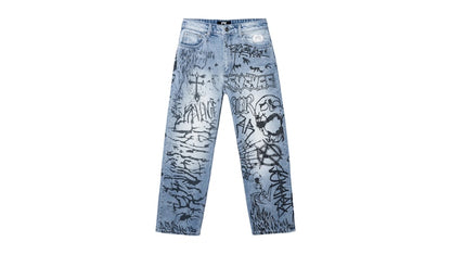Revenge Graffiti Denim Pant Bleached Indigo/Black