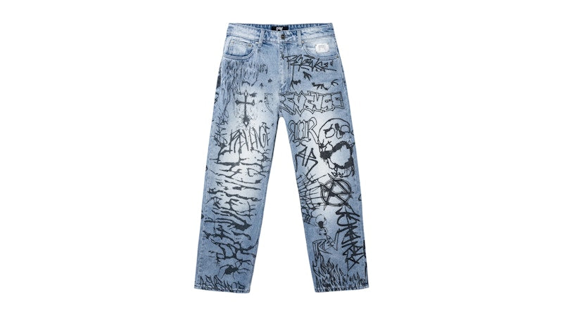 Revenge Graffiti Denim Pant Bleached Indigo/Black
