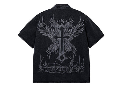 Revenge Revival Denim Button Up Washed Black
