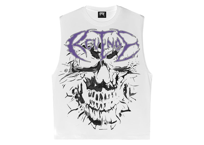 Revenge Skull Flame Cut Off Tank Cream