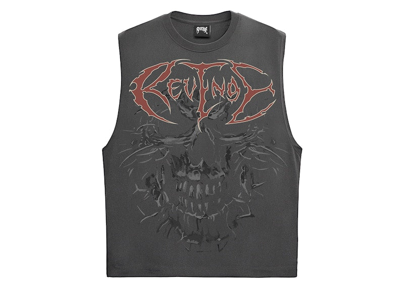 Revenge Skull Flame Cut Off Tank Vintage Black