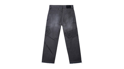Revenge Spike Cross Embroidered Denim Pant Grey