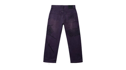 Revenge Spike Cross Embroidered Denim Pant Purple