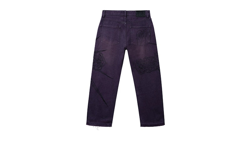 Revenge Spike Cross Embroidered Denim Pant Purple