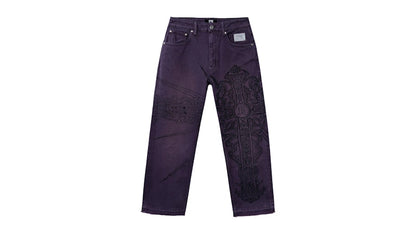 Revenge Spike Cross Embroidered Denim Pant Purple