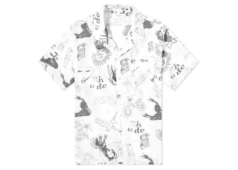 Rhude Doodle Hawaiian Shirt Black/White