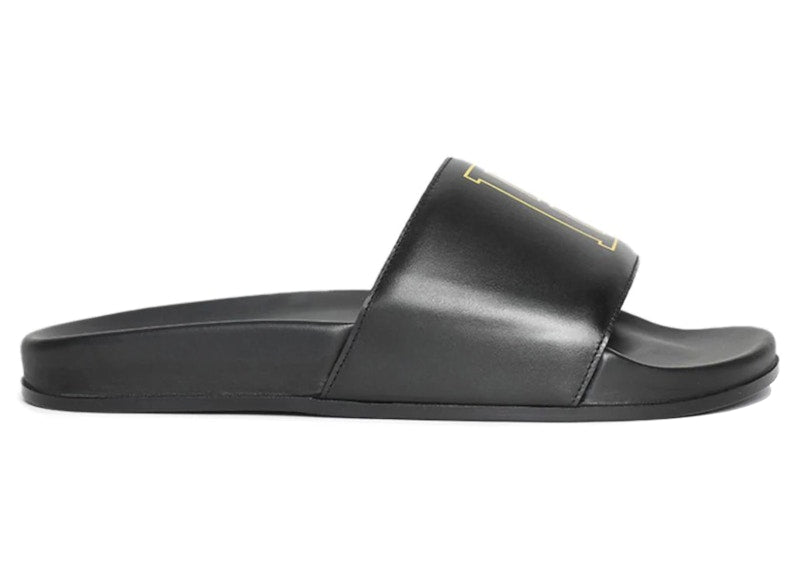 Rhude Leather Slides Black Yellow