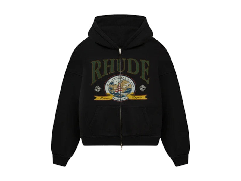 Rhude Monaco Regatta Full Zip Hoodie Vintage Black