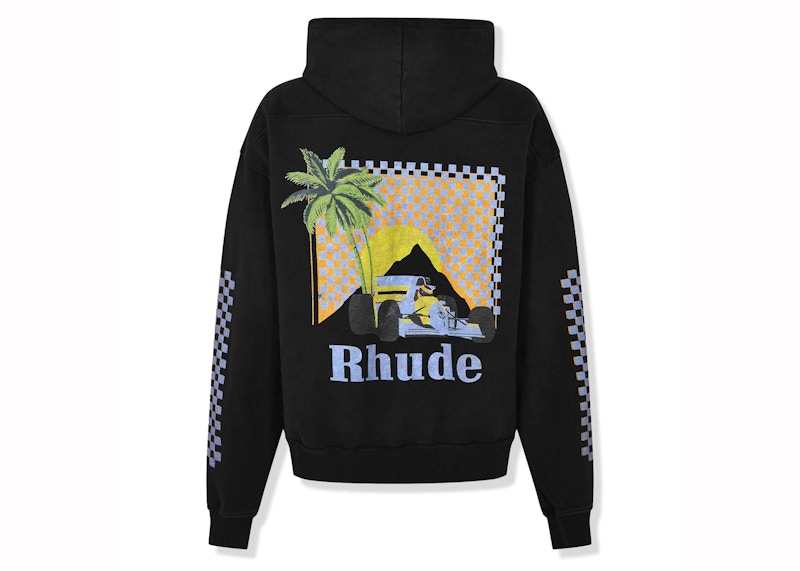 Rhude Moonlight Tropics Print Oversized Vintage Hoodie Black