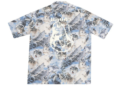 Rhude Wolves SS Button Up in Wolves Print Shirt Blue