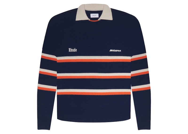 Rhude x McLaren Striped Logo Polo Sweater Blue/Orange