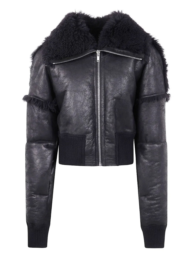 Rick Owens Bomber In Montone Flight Cropped Jacket Black