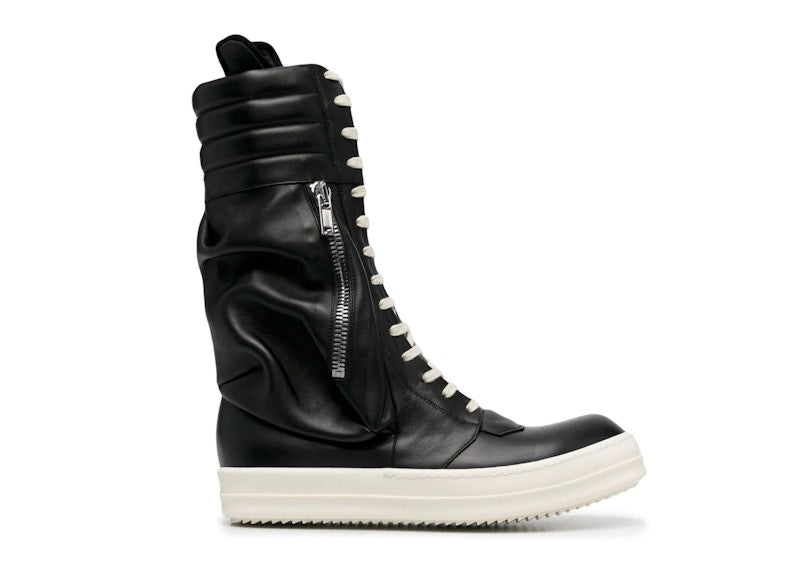 Rick Owens Cargo Basket Leather Boots Black Milk