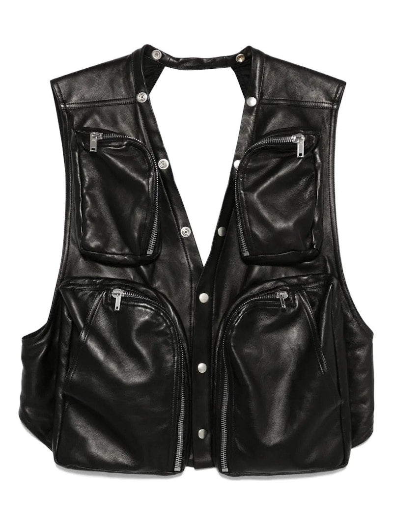 Rick Owens Gilet In Pelle Imbottito Cargo Vest Black