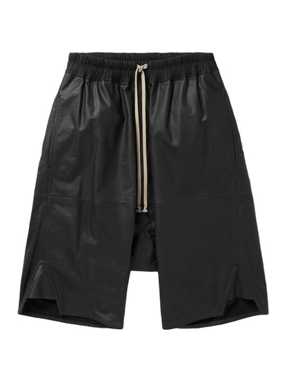 Rick Owens Leather Drawstring Shorts Black