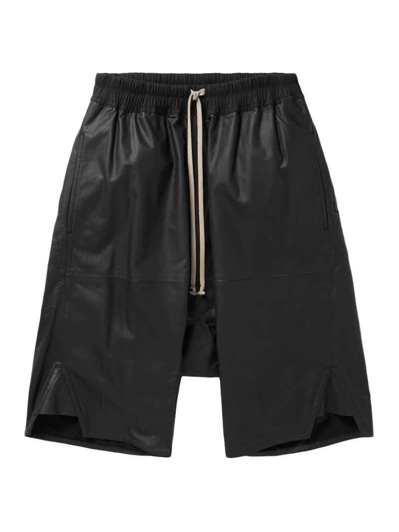 Rick Owens Leather Drawstring Shorts Black