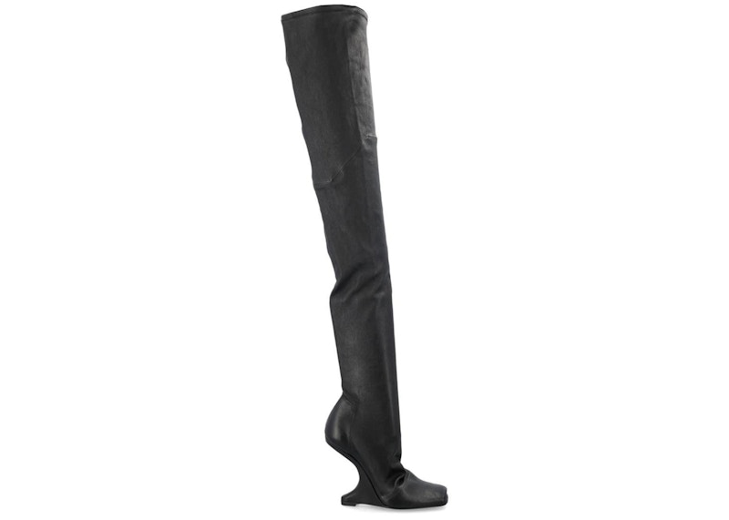 Rick Owens Luxor Cantilever Curved Heel Thigh High Boot Black (Women's)