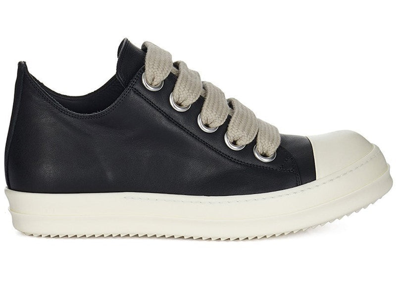 Rick Owens Temple Jumbolace Low Full Grain Cow Leather Black Milk