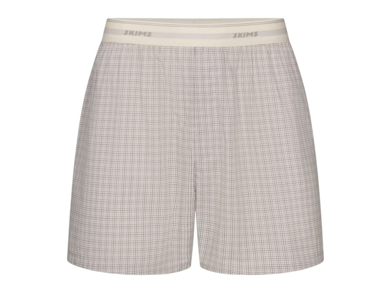 SKIMS Men's Logo Band Cotton Poplin Boxer Silver Check