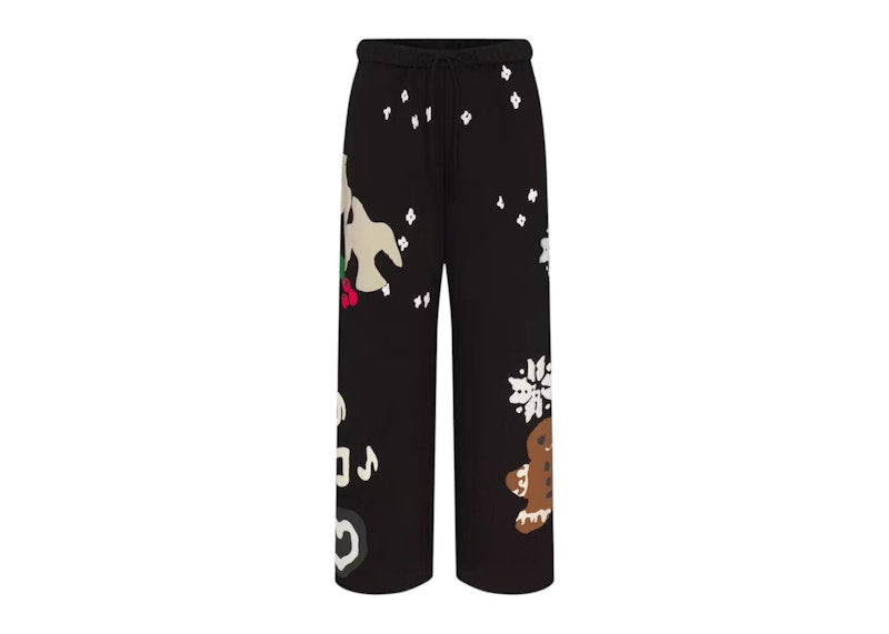 SKIMS Women's Cotton Fleece Straight Leg Pant Onyx Gingerbread Print
