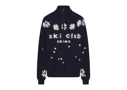 SKIMS x Cactus Plant Flea Market Cotton Fleece Oversized Quarter Zip Top Navy Ski Club Print