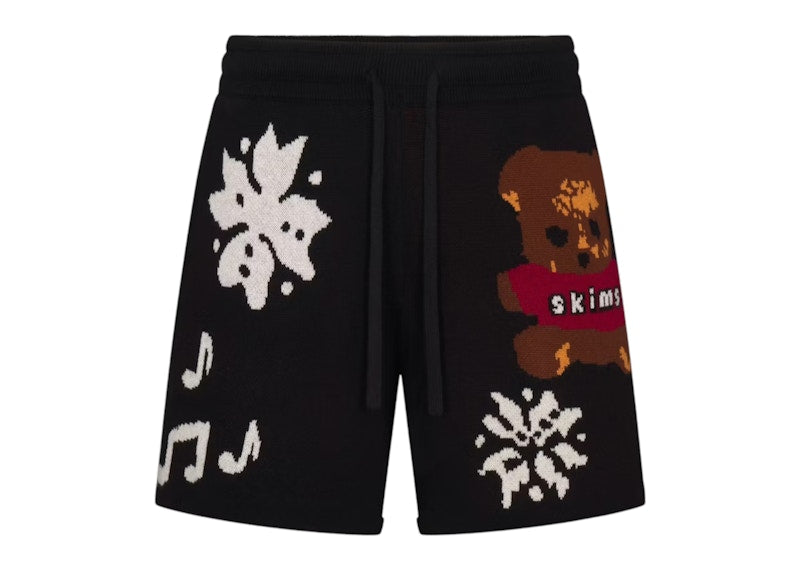 SKIMS x Cactus Plant Flea Market Cotton Knit Intarsia Short Onyx Teddy Bear Snow Print
