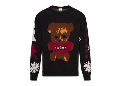 SKIMS x Cactus Plant Flea Market Cotton Knit Intarsia Sweater Onyx Teddy Bear Snow Print