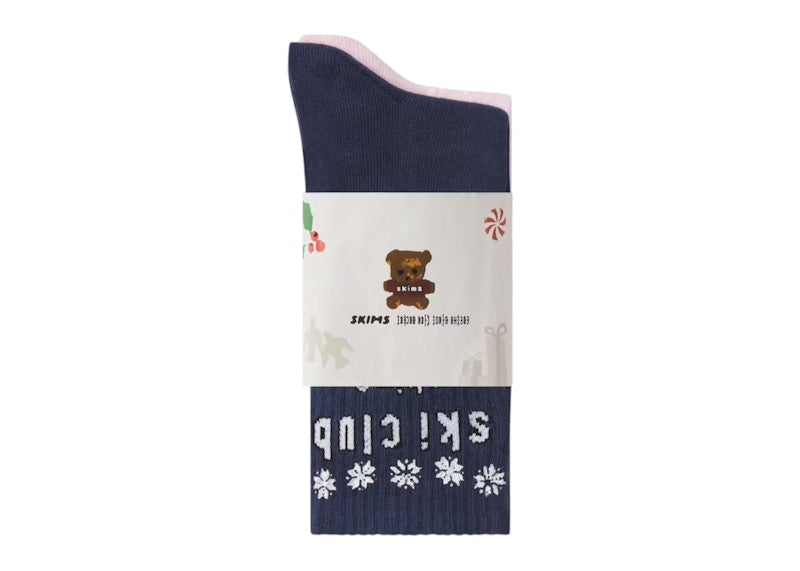 SKIMS x Cactus Plant Flea Market Ribbed Crew Socks (2 Pack) Cherry Blossom/Navy