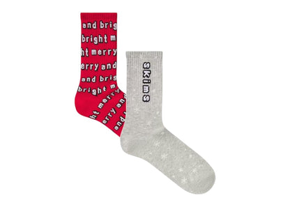SKIMS x Cactus Plant Flea Market Ribbed Crew Socks (2 Pack) Light Heather Grey/Red