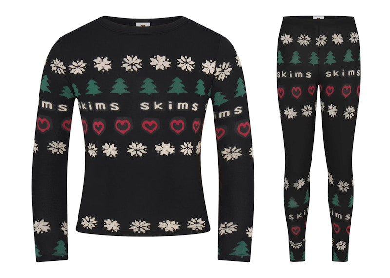 SKIMS x Cactus Plant Flea Market Sleep Kids Set Onyx Pine Fair Isle