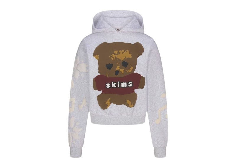 SKIMS x Cactus Plant Flea Market Women's Cotton Fleece Hoodie Light Heather Grey Teddy Bear Print